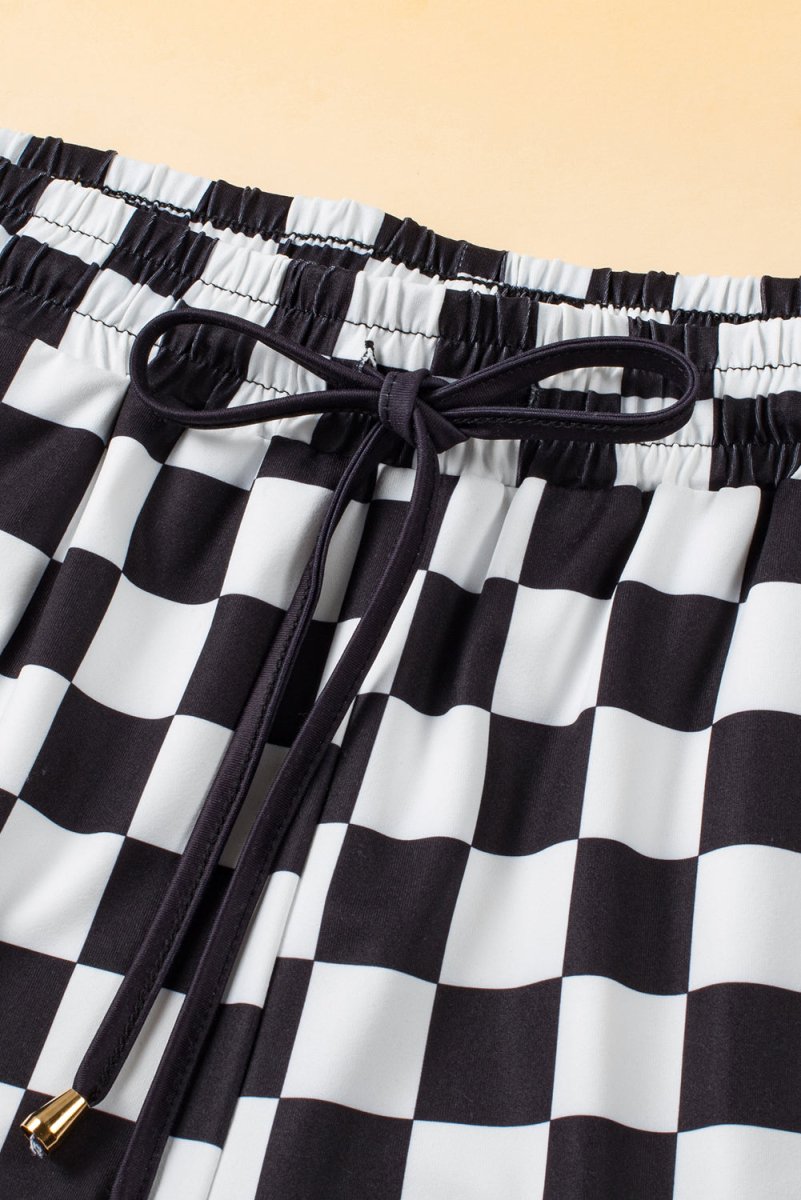 Drawstring Checkered Shorts with Pockets - Bottoms