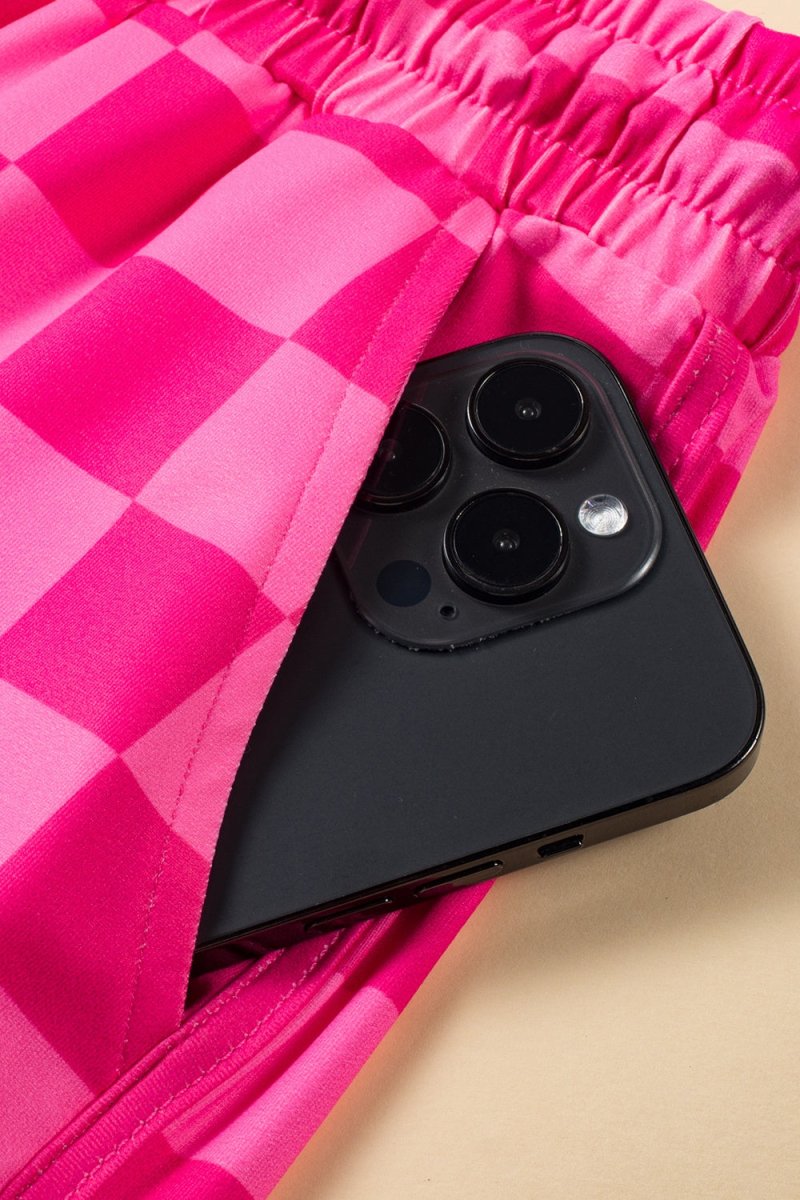 Drawstring Checkered Shorts with Pockets - Bottoms