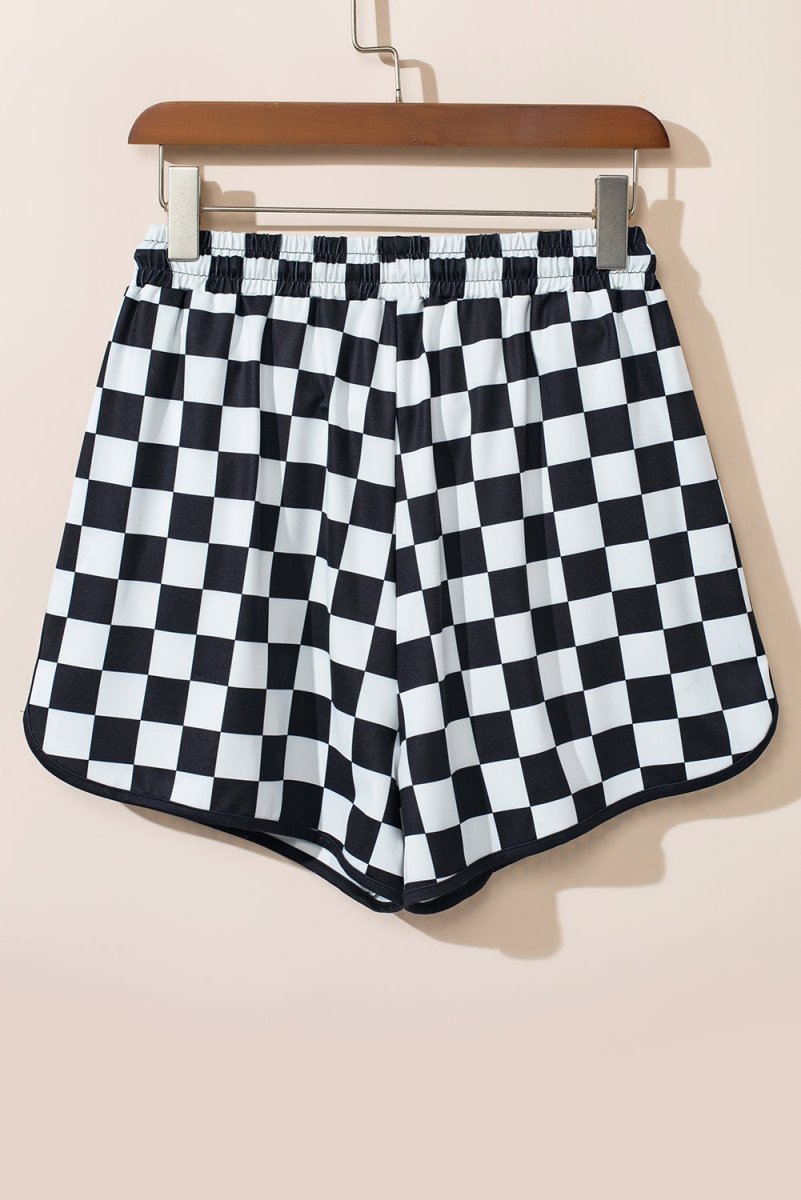 Drawstring Checkered Shorts with Pockets - Bottoms