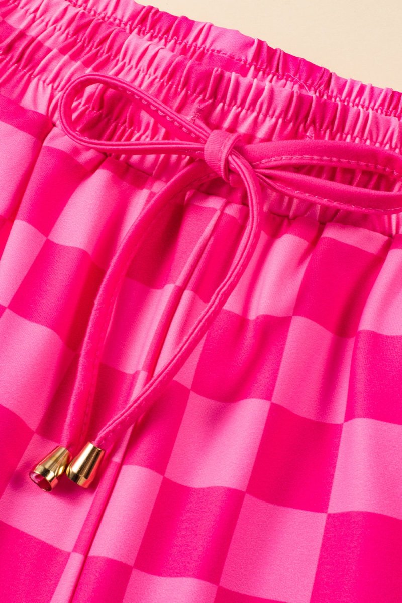 Drawstring Checkered Shorts with Pockets - Bottoms