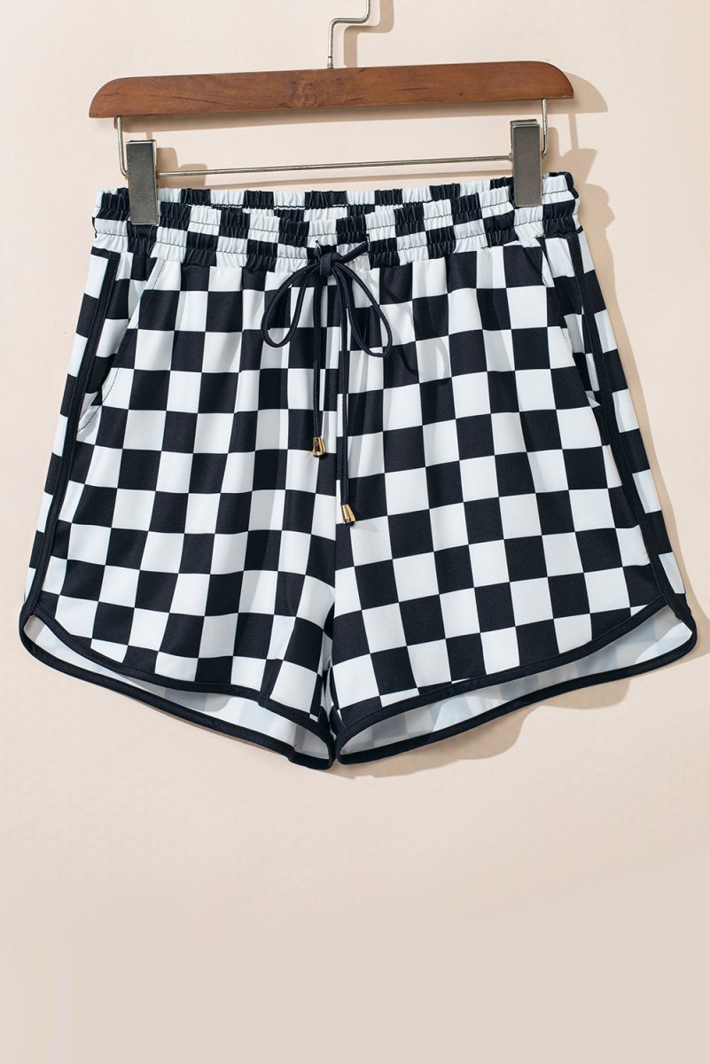Drawstring Checkered Shorts with Pockets - Bottoms