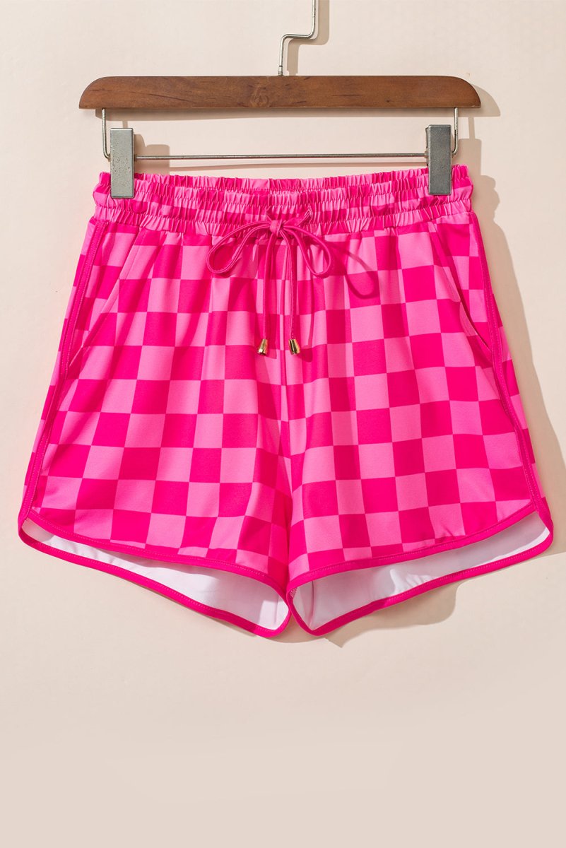 Drawstring Checkered Shorts with Pockets - Bottoms