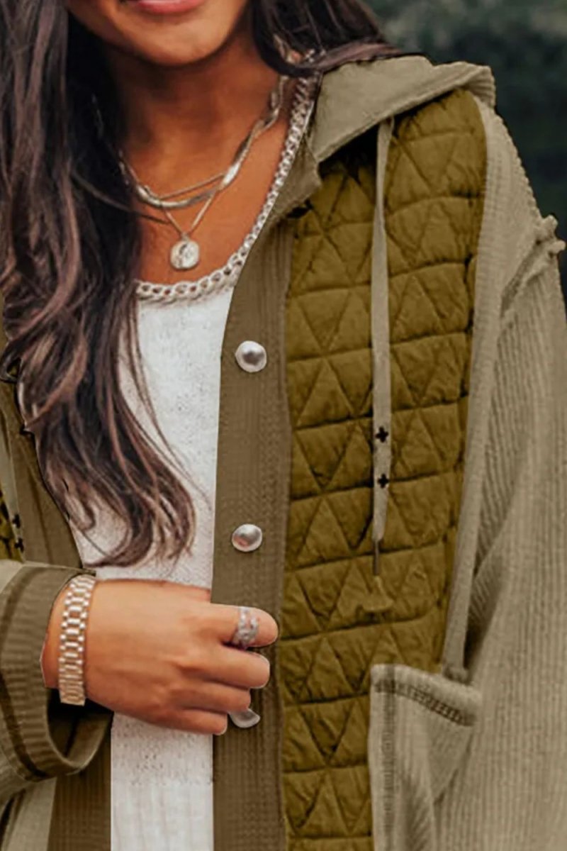 Drawstring Color Block Long Sleeve Jacket - Outerwear