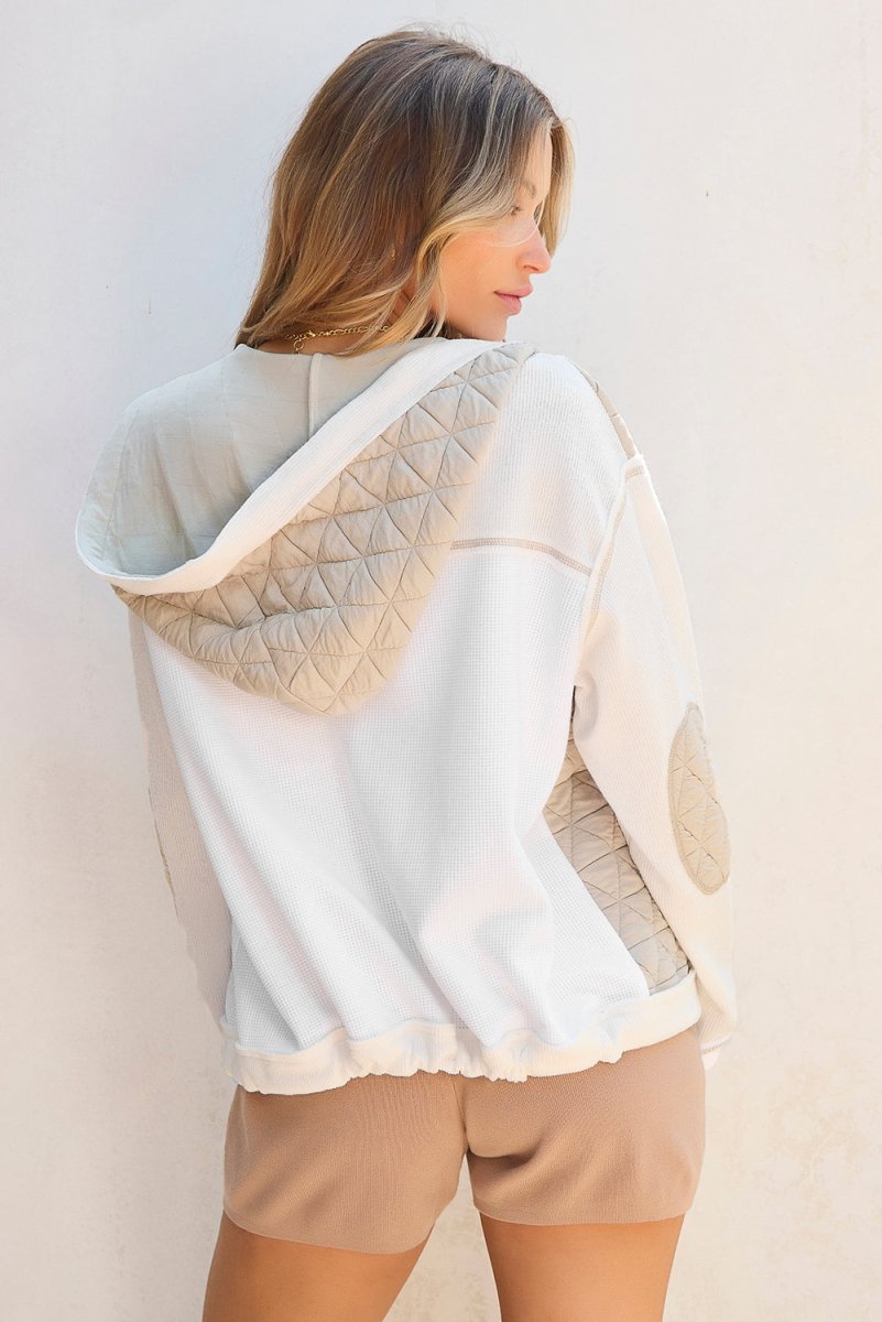 Drawstring Color Block Long Sleeve Jacket - Outerwear