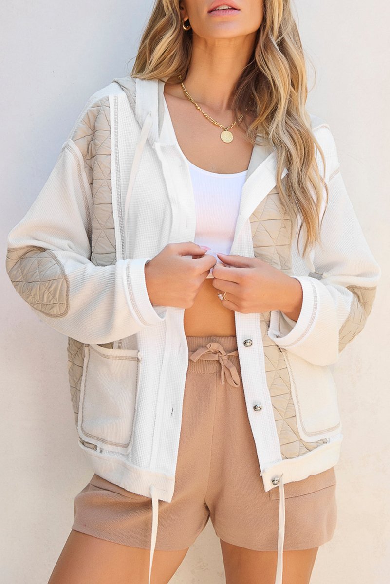 Drawstring Color Block Long Sleeve Jacket - Outerwear