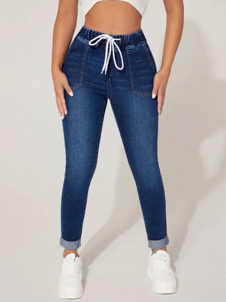 Drawstring Cropped Jeans - Bottoms