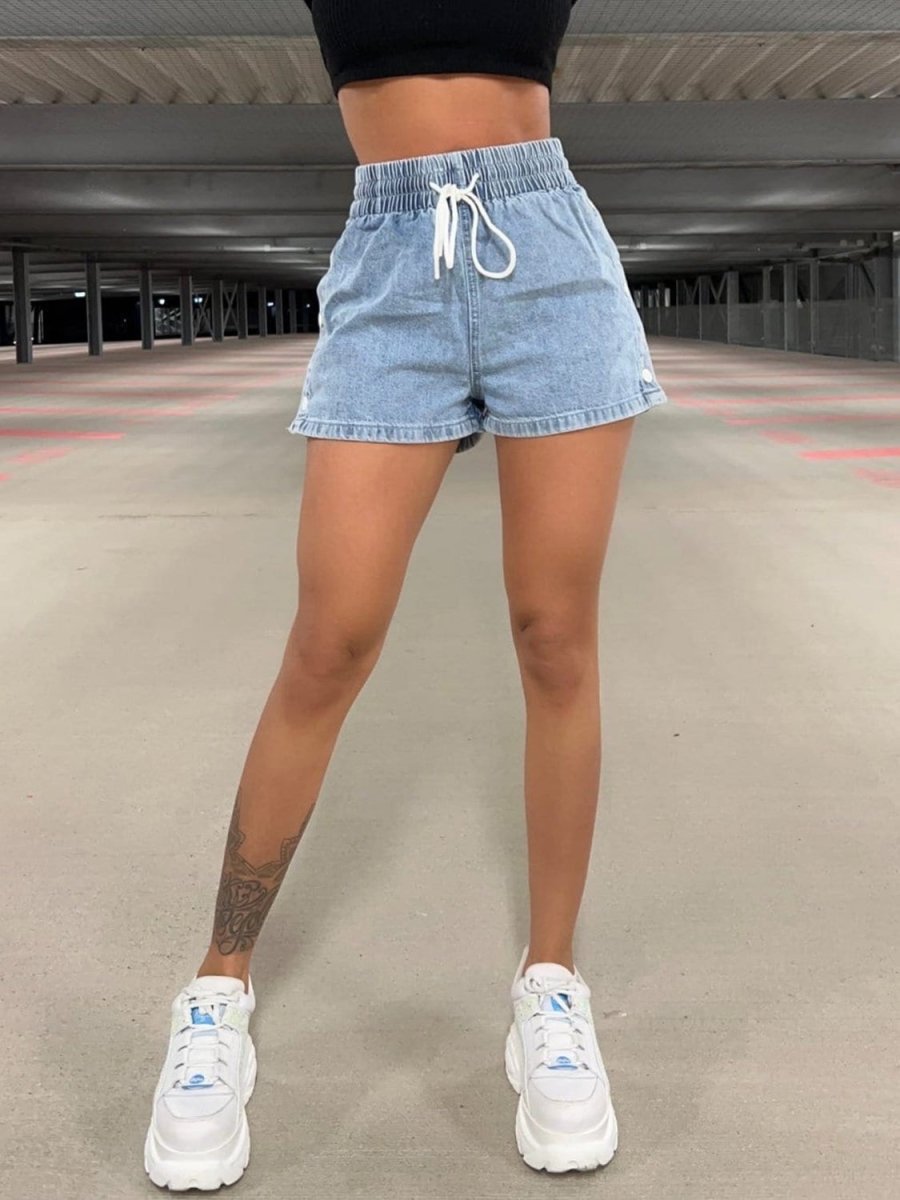 Drawstring High Waist Denim Shorts - Bottoms