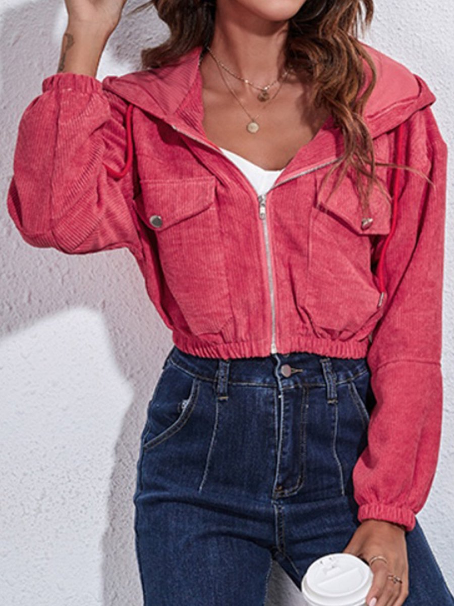 Drawstring Hooded Zip Up Jacket with Pockets - Outerwear