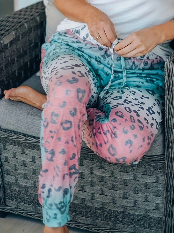 Drawstring Leopard Pants with Pockets - Bottoms