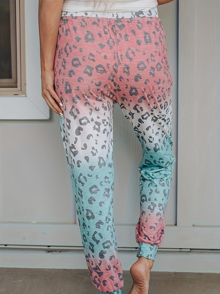 Drawstring Leopard Pants with Pockets - Bottoms