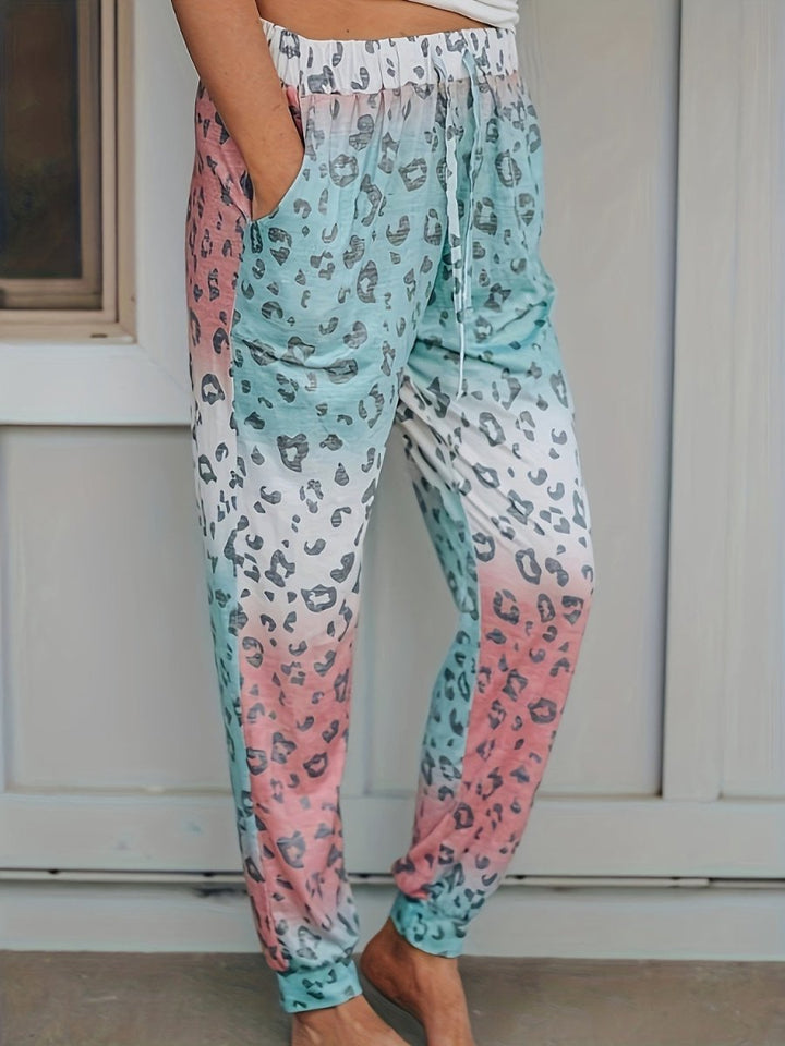 Drawstring Leopard Pants with Pockets - Bottoms