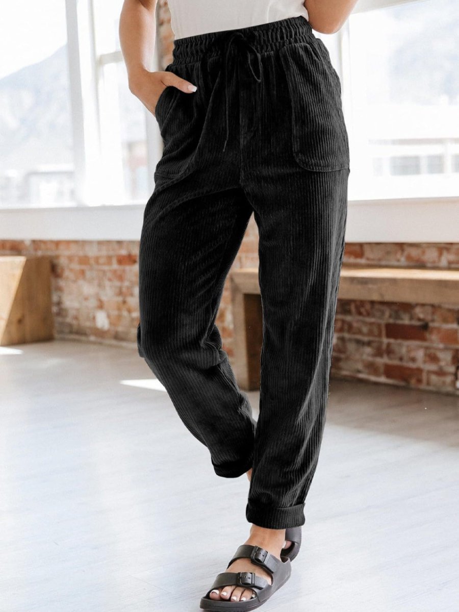 Drawstring Pants with Pockets - Bottoms