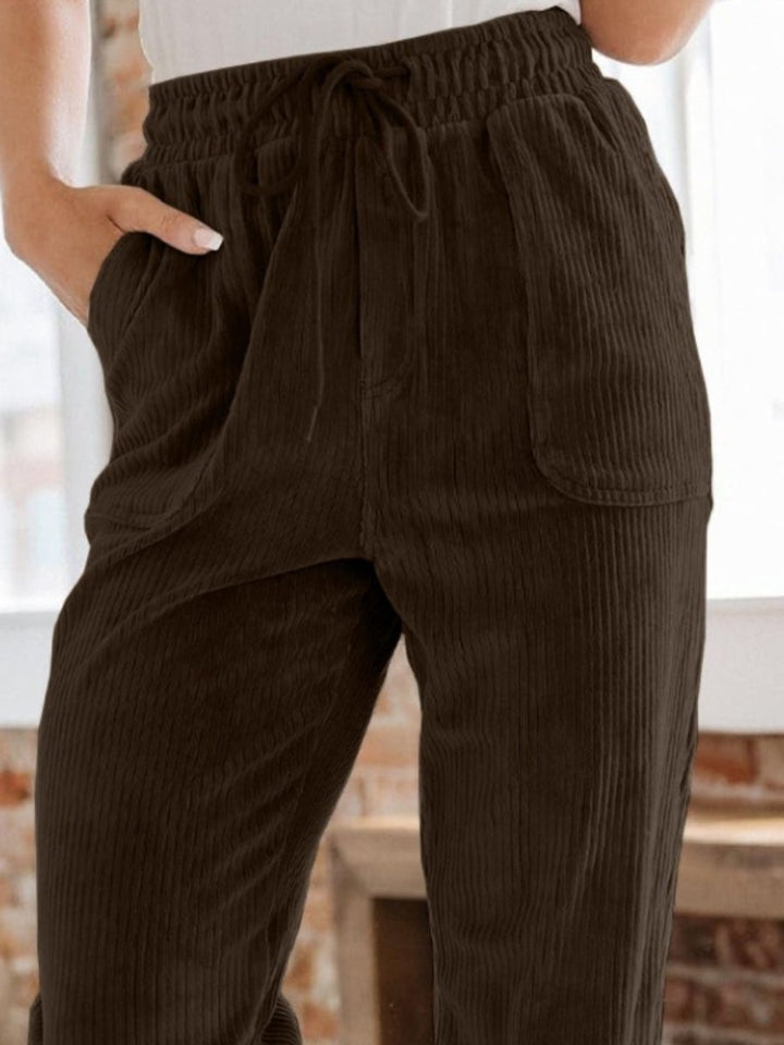 Drawstring Pants with Pockets - Bottoms