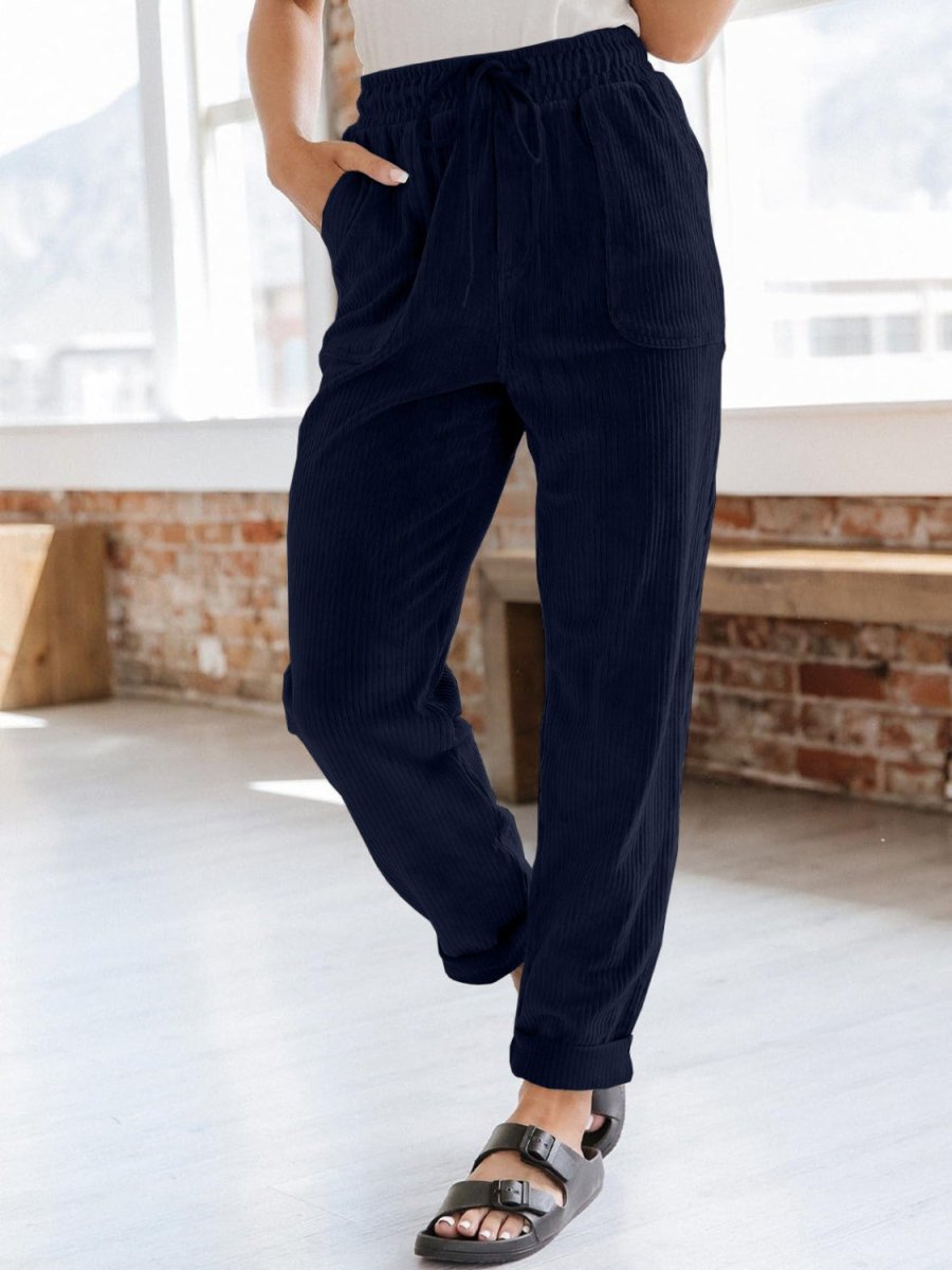 Drawstring Pants with Pockets - Bottoms