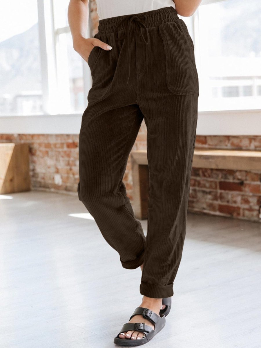Drawstring Pants with Pockets - Bottoms