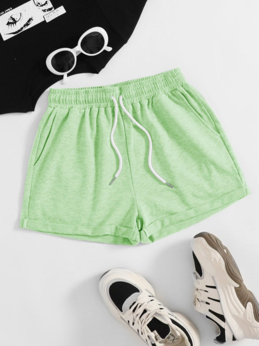 Drawstring Pocketed Elastic Waist Shorts - Bottoms