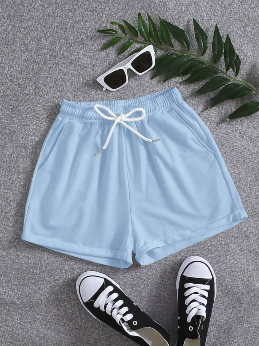 Drawstring Pocketed Elastic Waist Shorts - Bottoms