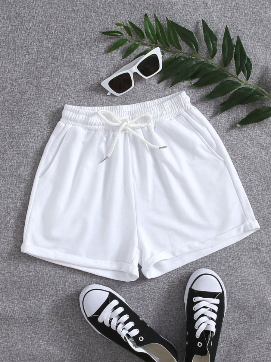 Drawstring Pocketed Elastic Waist Shorts - Bottoms