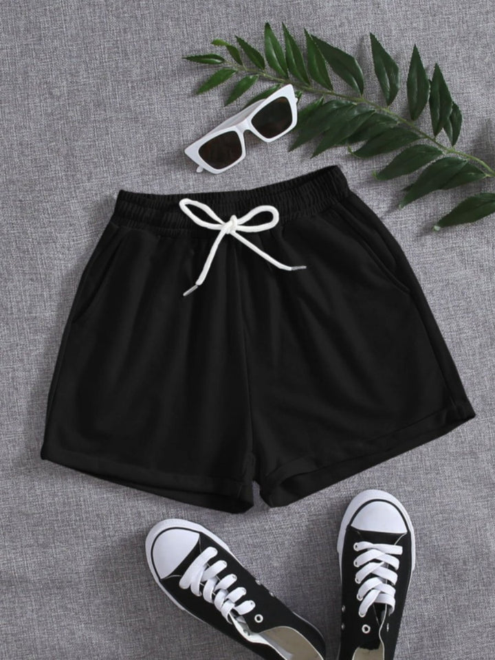 Drawstring Pocketed Elastic Waist Shorts - Bottoms