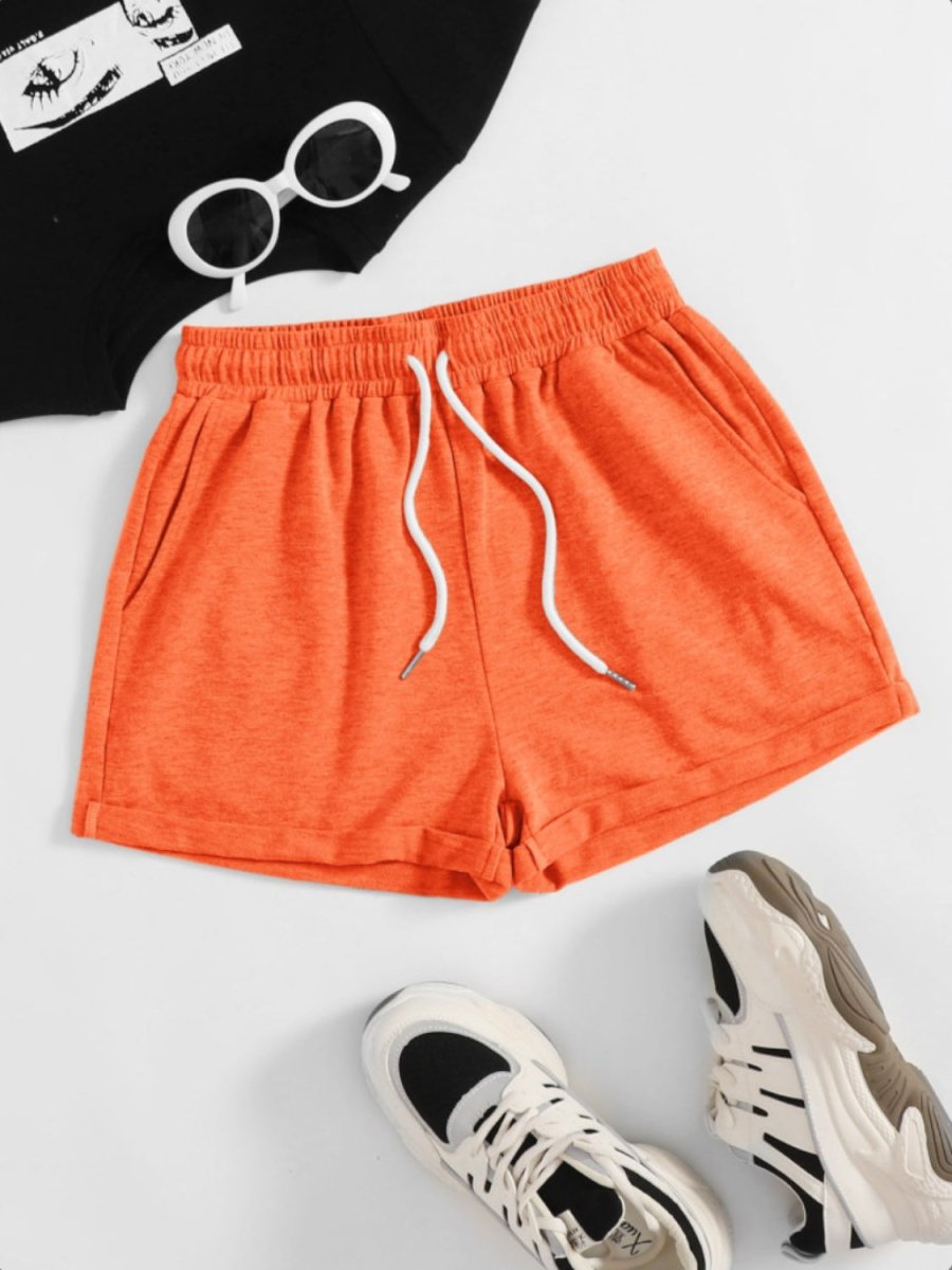 Drawstring Pocketed Elastic Waist Shorts - Bottoms