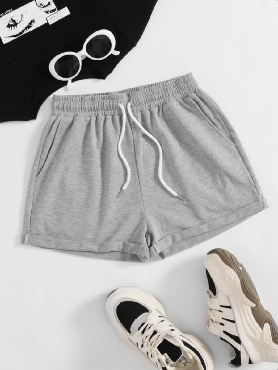 Drawstring Pocketed Elastic Waist Shorts - Bottoms