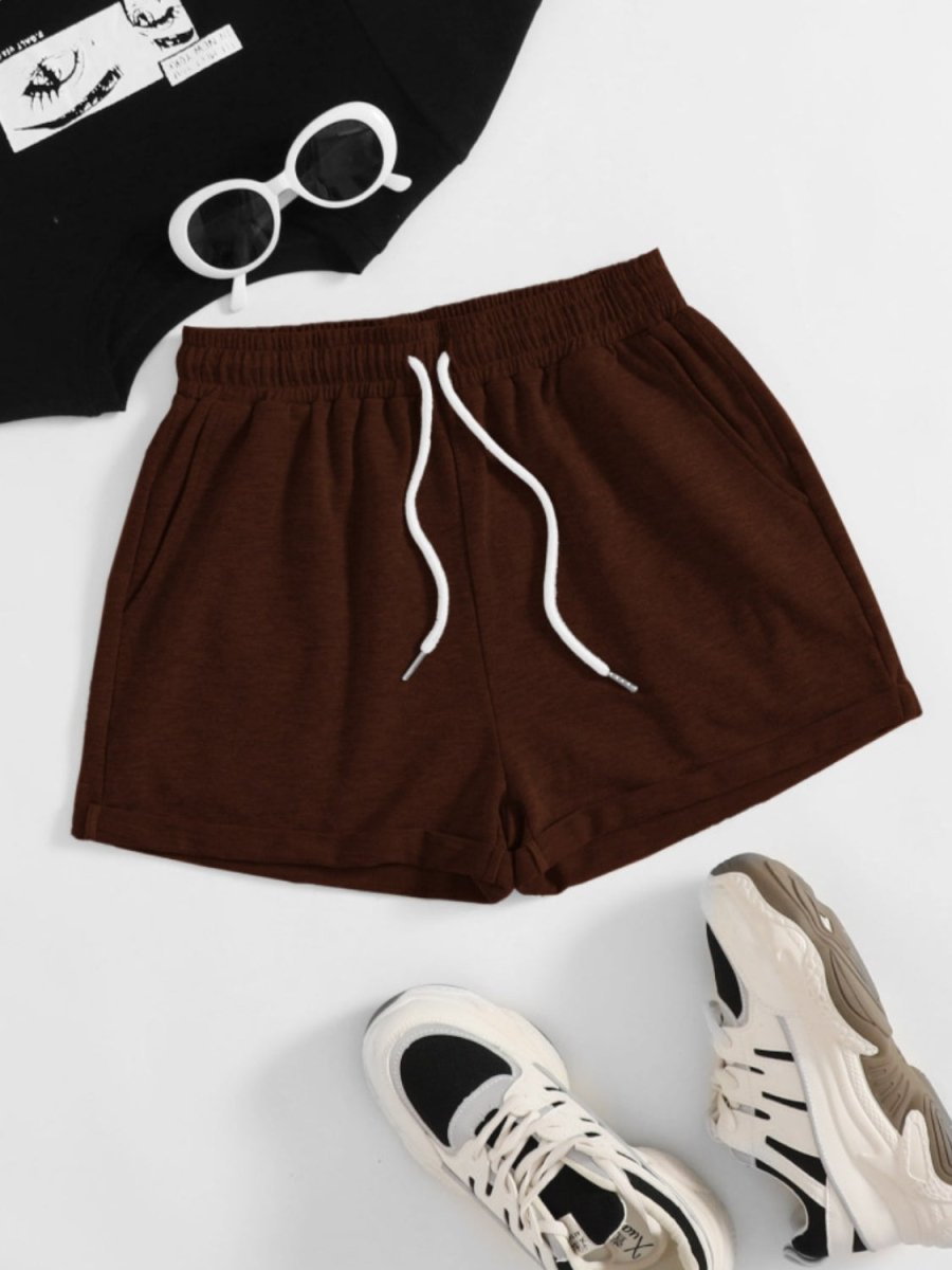 Drawstring Pocketed Elastic Waist Shorts - Bottoms