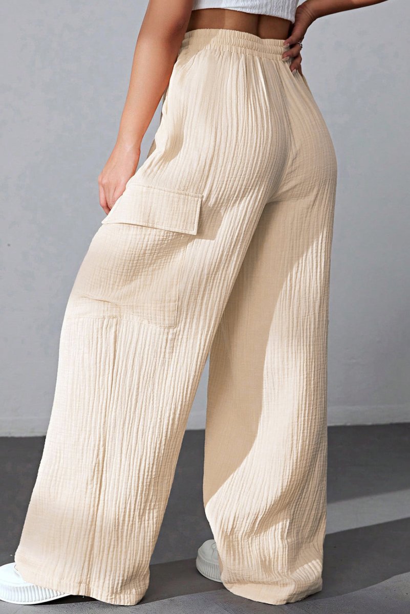 Drawstring Pocketed Wide Leg Pants - Bottoms