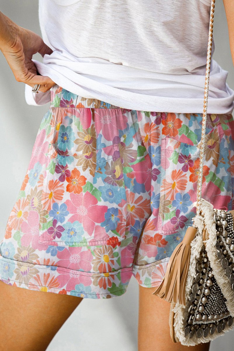 Drawstring Printed Shorts with Pockets - Bottoms