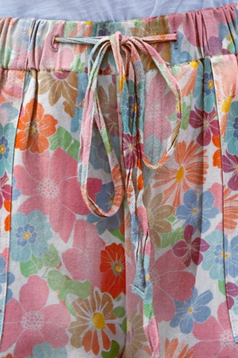 Drawstring Printed Shorts with Pockets - Bottoms