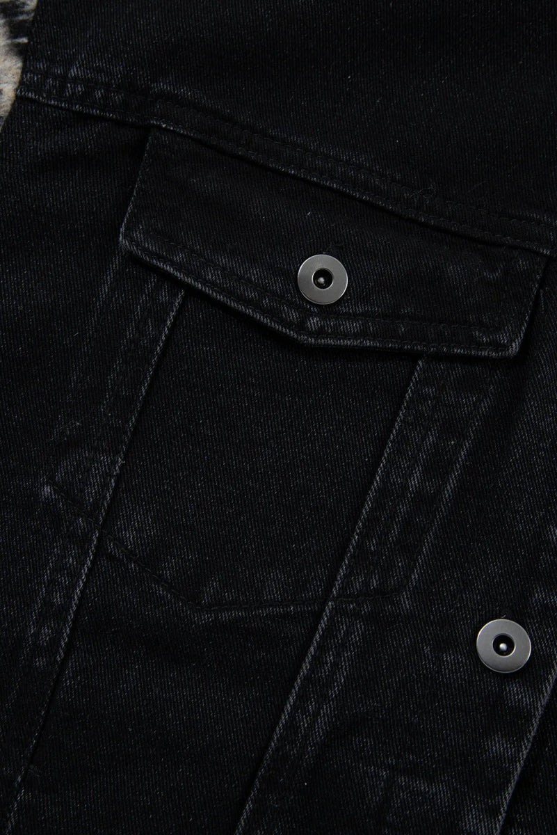 Drawstring Raw Hem Button Up Hooded Denim Jacket - Outerwear