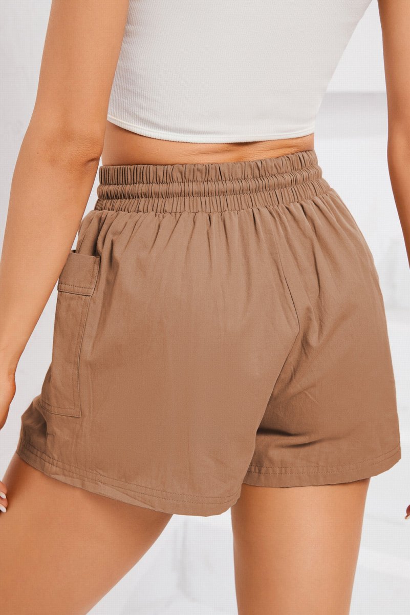 Drawstring Smocked Waist Pocketed Shorts - Bottoms