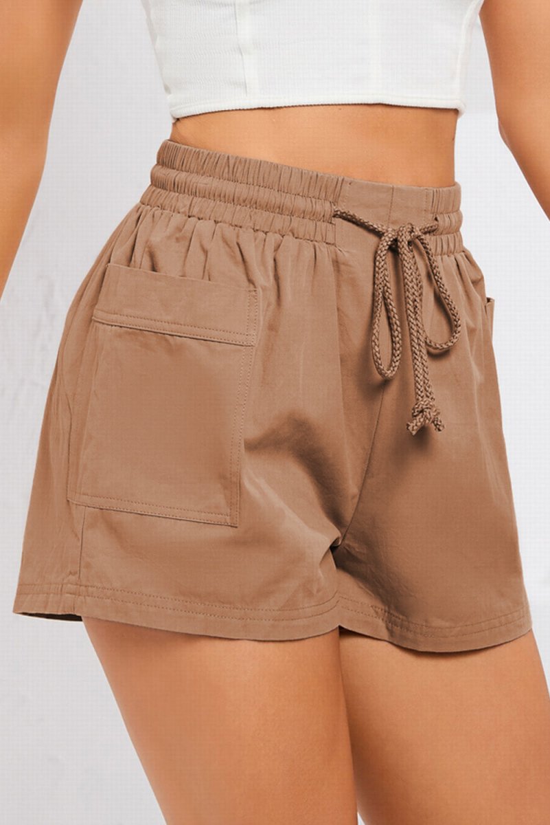 Drawstring Smocked Waist Pocketed Shorts - Bottoms