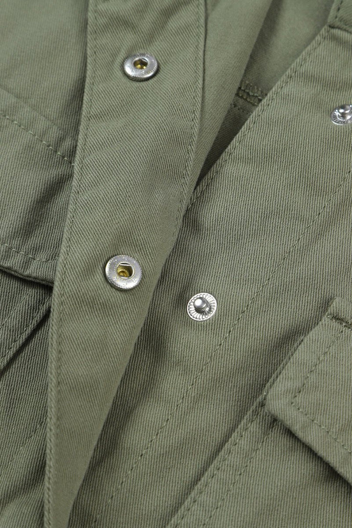 Drawstring Snap Down Dropped Shoulder Denim Jacket - Outerwear