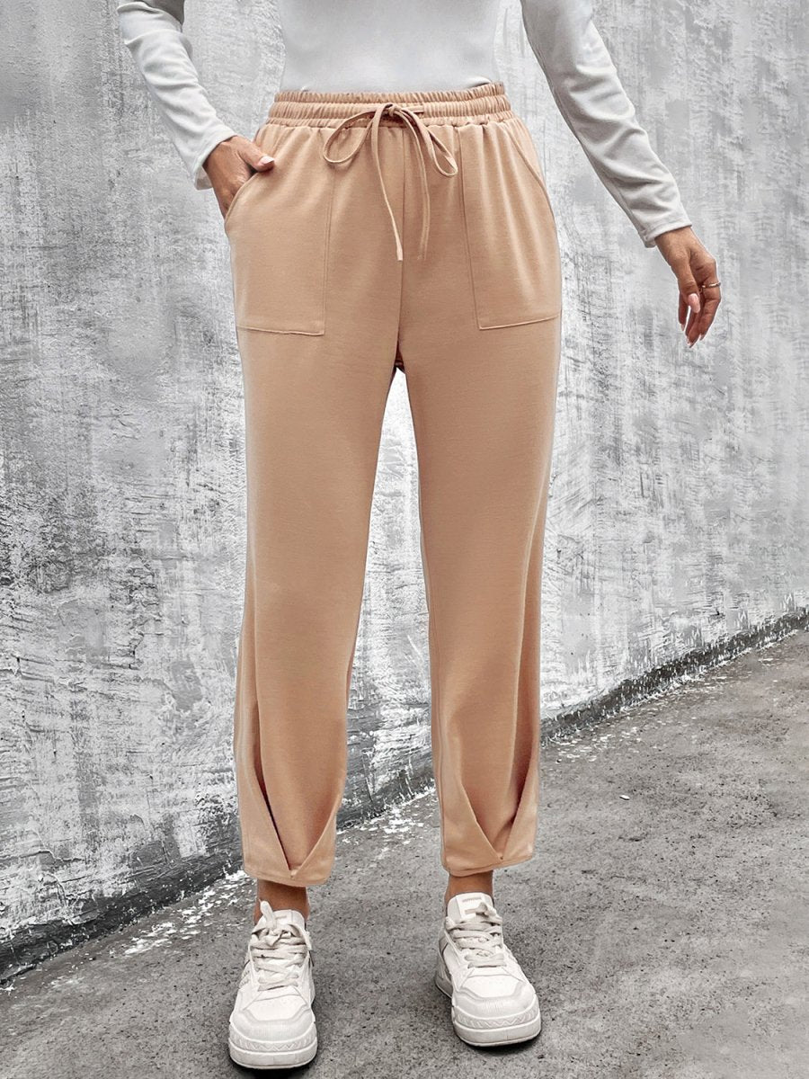 Drawstring Straight Pants with Pockets - Bottoms