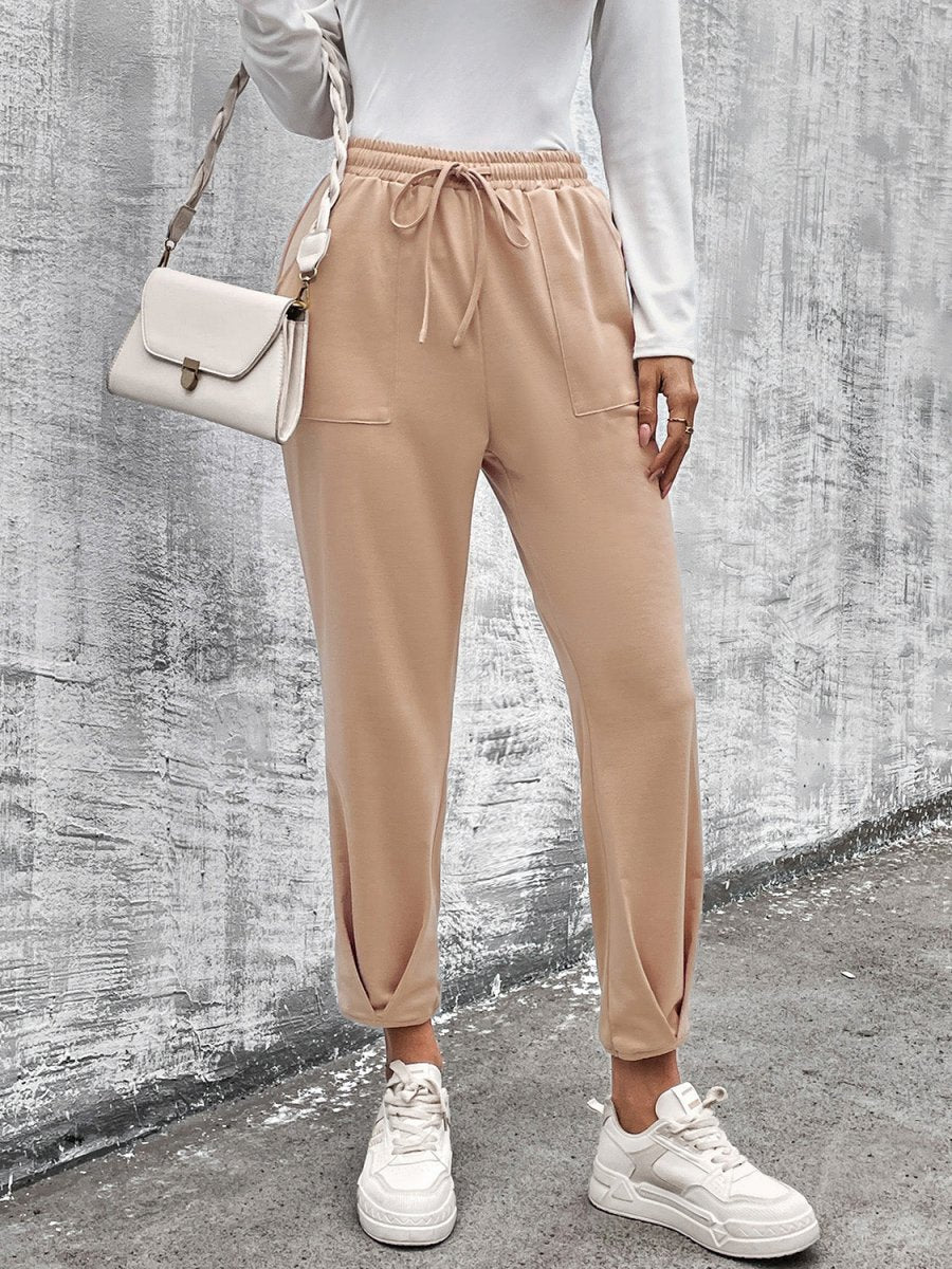 Drawstring Straight Pants with Pockets - Bottoms
