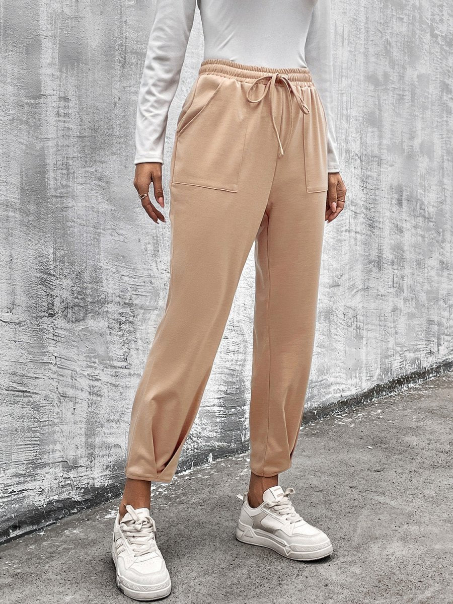 Drawstring Straight Pants with Pockets - Bottoms