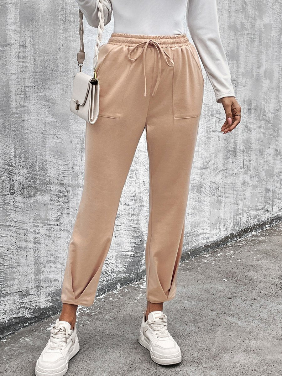 Drawstring Straight Pants with Pockets - Bottoms