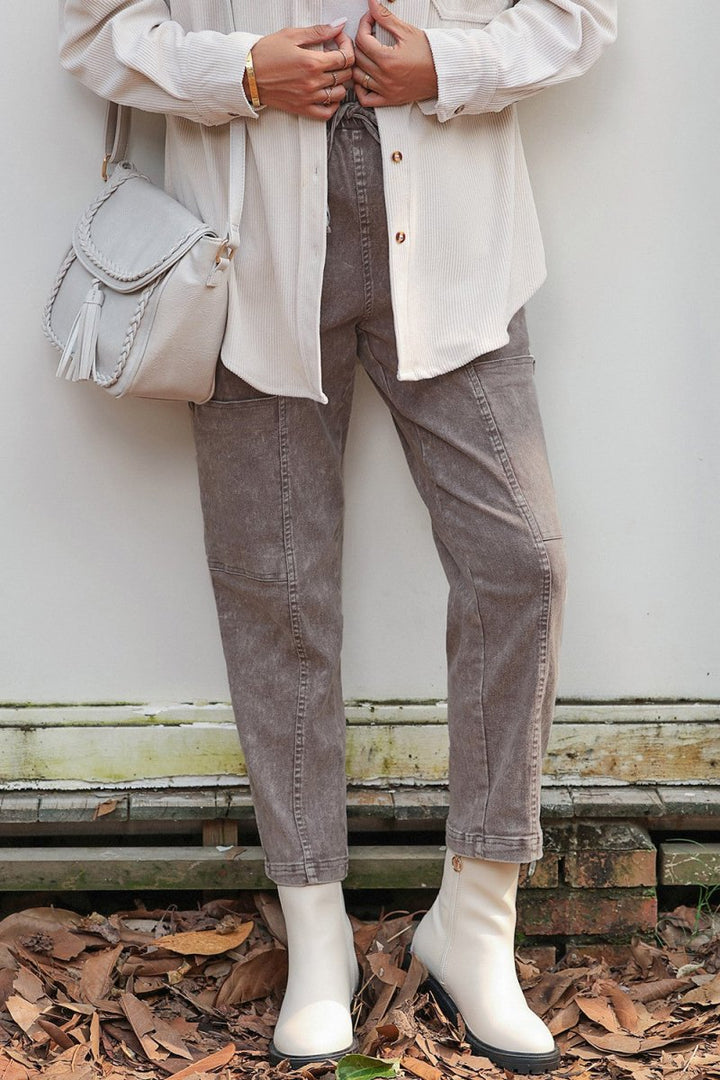 Drawstring Straight Pants with Pockets - Bottoms