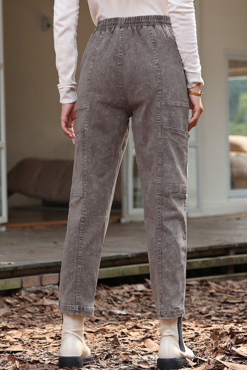 Drawstring Straight Pants with Pockets - Bottoms