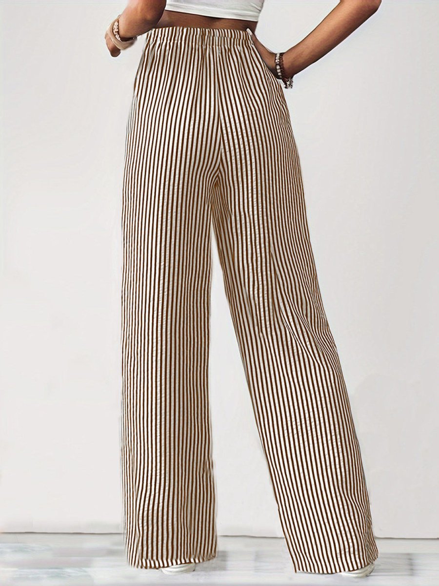Drawstring Striped Elastic Waist Pants - Bottoms