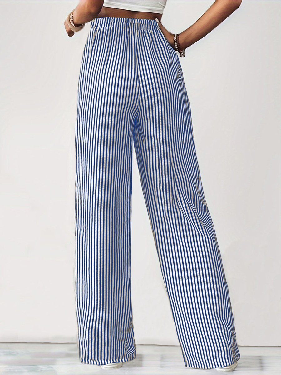 Drawstring Striped Elastic Waist Pants - Bottoms