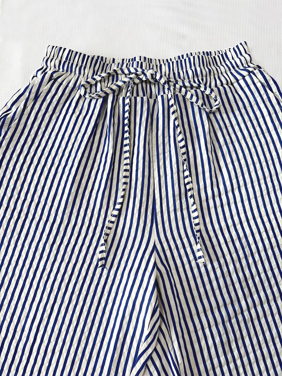 Drawstring Striped Elastic Waist Pants - Bottoms