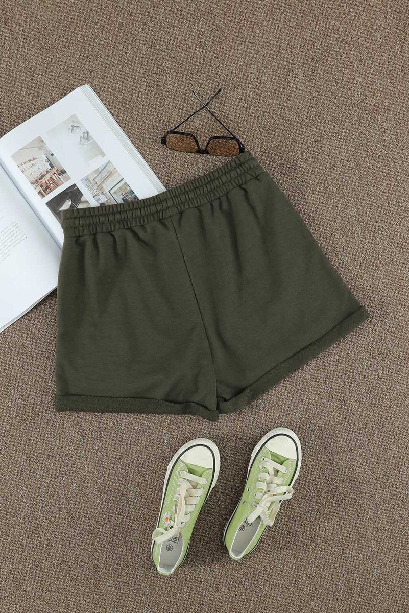 Drawstring Waist Cuffed Shorts - Bottoms