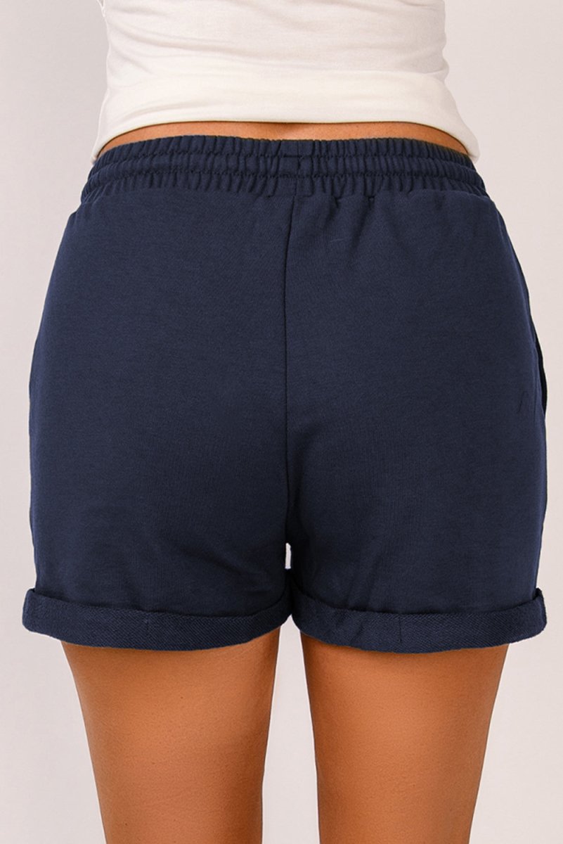 Drawstring Waist Cuffed Shorts - Bottoms