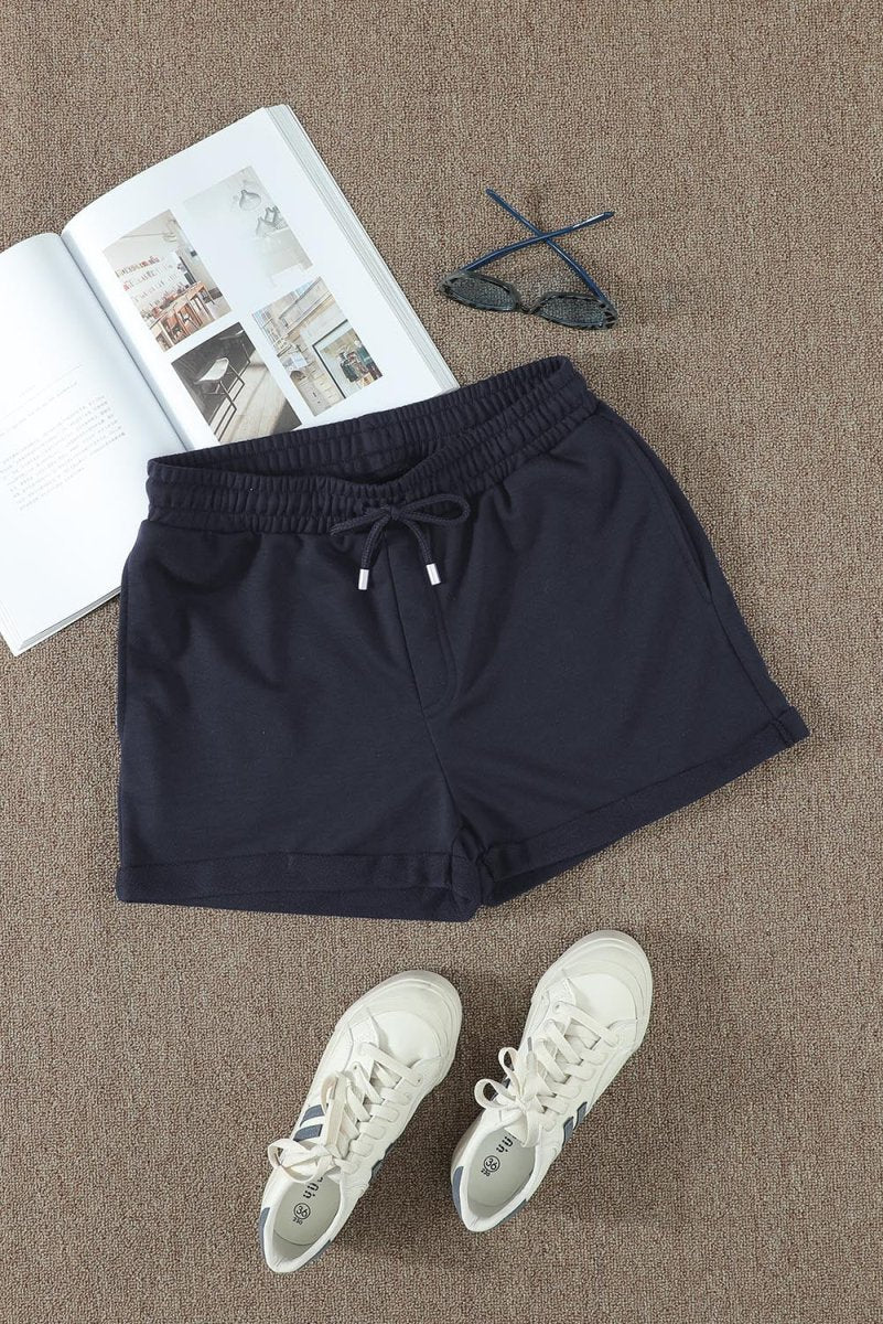 Drawstring Waist Cuffed Shorts - Bottoms