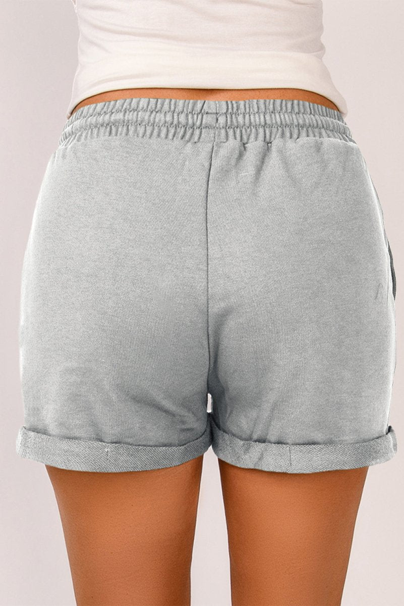 Drawstring Waist Cuffed Shorts - Bottoms
