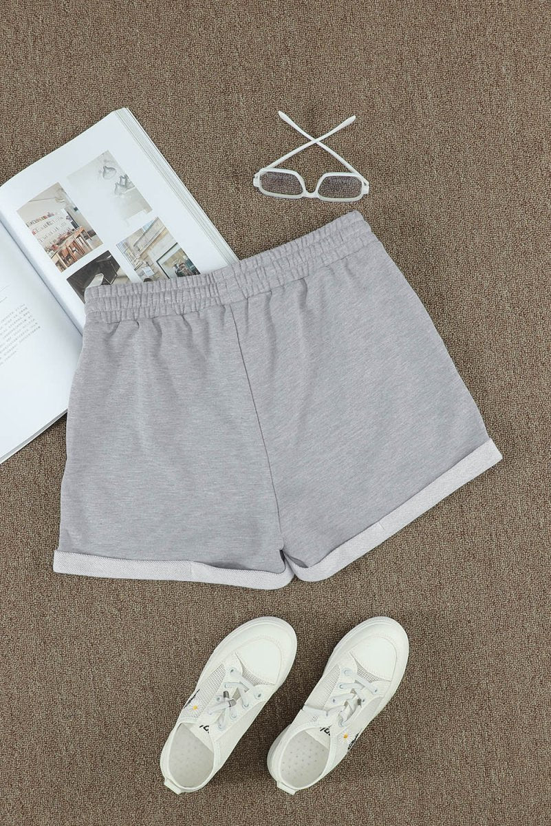 Drawstring Waist Cuffed Shorts - Bottoms