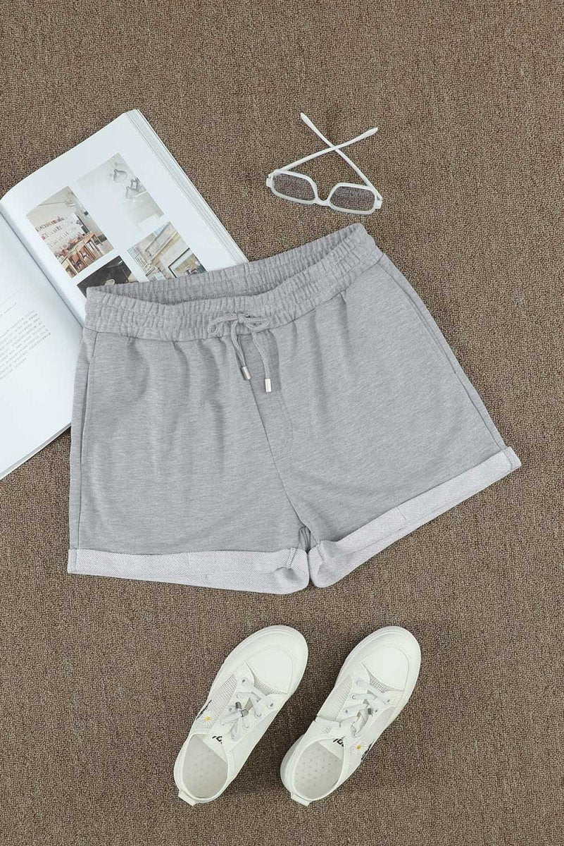 Drawstring Waist Cuffed Shorts - Bottoms