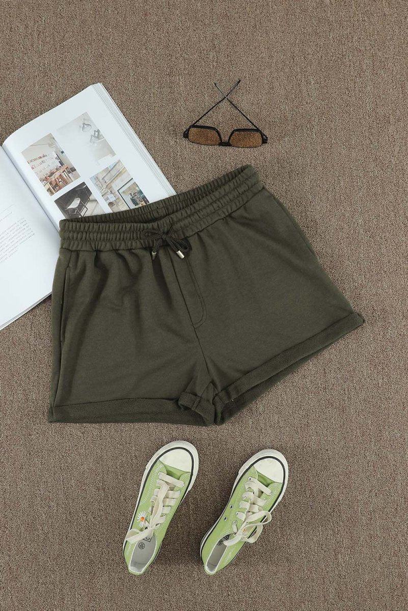 Drawstring Waist Cuffed Shorts - Bottoms