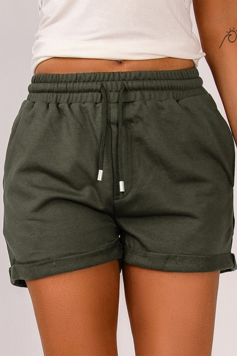 Drawstring Waist Cuffed Shorts - Bottoms